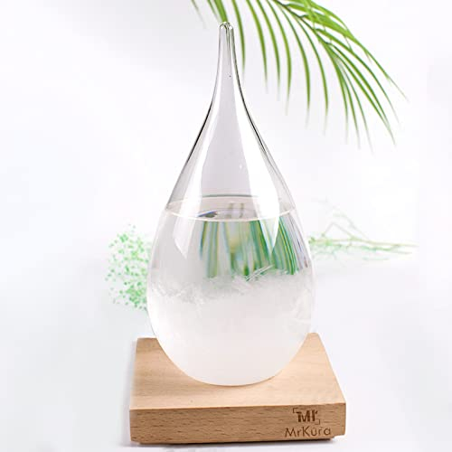 MrMrKura Storm Glass - Botella de cristal para pronóstico del tiempo con base de madera, botella de cristal decorativa en forma de gota para el hogar y la oficina (M )