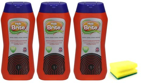 3X Hob Brite Hob Cleaner Lemon Sherbet (3X 250 ML), Ceramic, Electric, Halogen and Induction Hob Cream Cleaner with Degreaser Sponge- Packaging May Vary