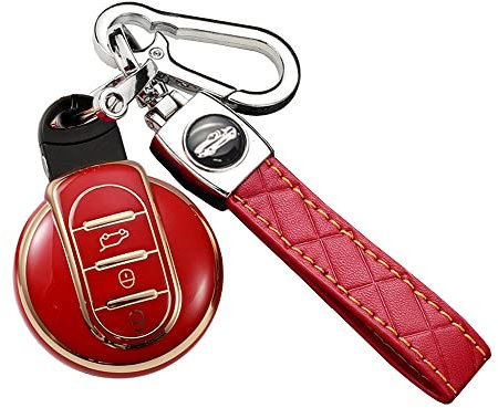 ontto Kompatibel mit BMW für Mini Cooper Clubman Schlüsselanhänger Tasche Soft TPU Smart Remote Key Cover Rot