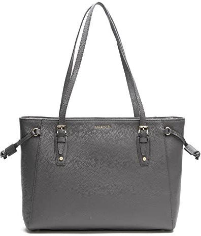 Lazarotti Bologna Leder Shopper Tasche Damen | Tote Bag mit seitlichen Kordelzügen | XL Schultertasche 36 cm