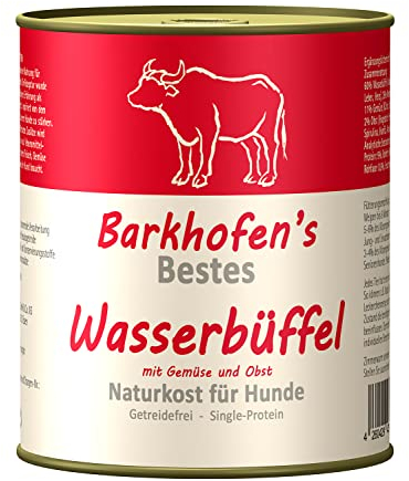 Barkhofen Tiernahrung Nassfutter für Ihren Hund 6X 800g – Hundefutter nass & getreidefrei mit Wasserbüffel - Hunde Futter in Dosen ohne Getreide
