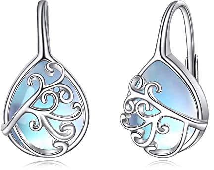 Mondstein Ohrringe Silber Filigrane Anhänger Creolen Hängende Tropfen Ohrringe Schmuck Geschenke für Damen Mädchen
