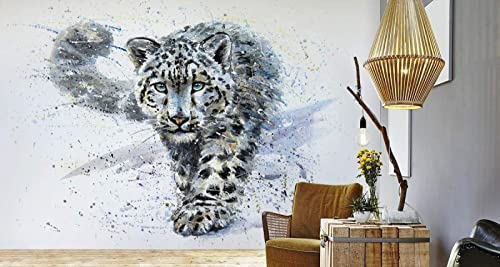 Fototapete 3D Tapete Aquarell Leopard Fototapete 3D Effekt Wandtapete Vliestapete Wandbilder XXL Wanddeko Tapeten