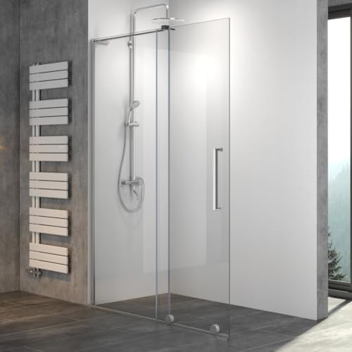 WITEN&NOCK Duschwand 140x195cm Walk In Dusche Duschabtrennung Schiebetür Duschkabine aus 8 mm ESG Klarglas mit Nano Beschichtung