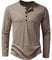Men's Casual Grandad Collar Henley T Shirt Muscle Fit Summer Smart Long Sleeve 4 Buttons Tee Slim Fitted Collarless Polo T-Shirts Tops-Z-Khaki-L