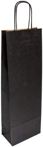 DOT Horeca Solutions 25 Shopper porta bottiglia NERO vino Buste di Carta Sacchetti Regalo per Bottiglie con Manico 14x8x40 cm Carta Kraft Sacchetto Busta per Vino nere