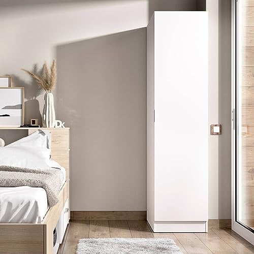Dmora - Guardaroba Cusna, Mobile appendiabiti per camera da letto, Armadio a 1 anta singola, 41x52h184 cm, Bianco