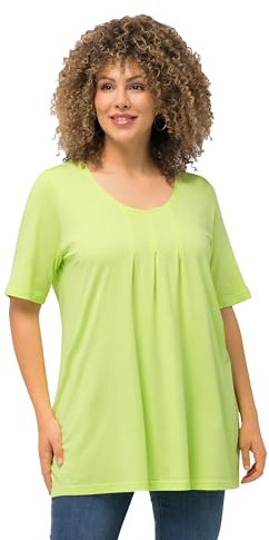Ulla Popken Damen, Zierfalten, A-Linie, Rundhals, Halbarm, Modal T-Shirts, Limettengrün, 50-52