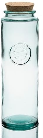 Recycled Glass Spaghetti Pasta Storage Jar - Tall Embossed 'Authentic Recycled Glass' Storage Jar with Cork Lid