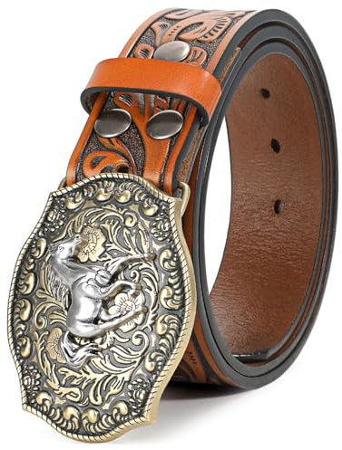 BELTROAD Western Leder Schnalle Gürtel für Männer Frauen Cowboy Cowgirl Herren Ledergürtel für Jeans Weihnachten Herrengürtel Geschenke