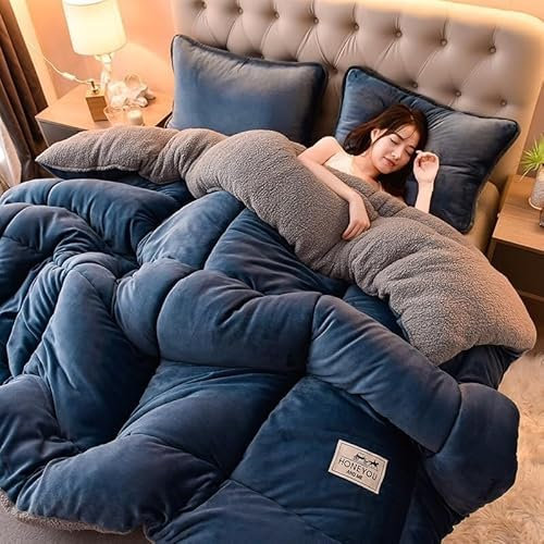 Couette Double Face Épaisse Et Chaude En Tissu De Velours D'agneau, Cachemire - Noyau D'hiver, Couverture Chaude (Blue, 1.5x2)