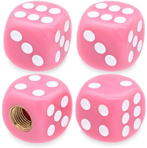 MEAJOO Lot de 4 bouchons de tige de valve de pneu en forme de dés, imperméables et hermétiques pour voitures, VUS, camions, vélos, motos, vélos (rose)