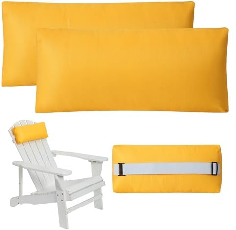 Rasugarlary Kopfstützenkissen für Terrasse, Chaiselongue, Outdoor-Ramiere-Kissen mit verstellbarem elastischem Streifen, Kopfstützenkissen für Liege, Bürostuhl, Gelb