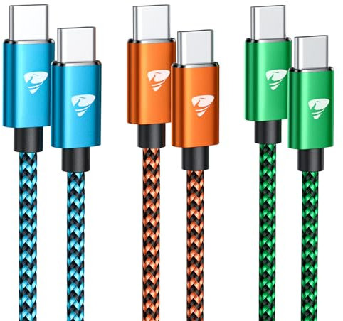Aioneus Cable USB C a USB C [3Pack 2M+2M+2M], 60W PD Cable USB C Carga Rápida Nylon Cable Tipo C para iPhone 15 Pro Max, Samsung S24 Ultra S23 S22 S21 A53, iPad Pro, MacBook Pro, Huawei, Pixel, Switch