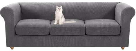 HonunGron Stretch Chesterfield Sofa Überzug 1 2 3 Sitzer, Elastischer Jacquard Sofabezug Mit Separaten Sofa Sitzkissenbezug, Sofa Überwürfe für Gebogene Settee Couch Sessel (Dunkel Grau,3-Sitzer)