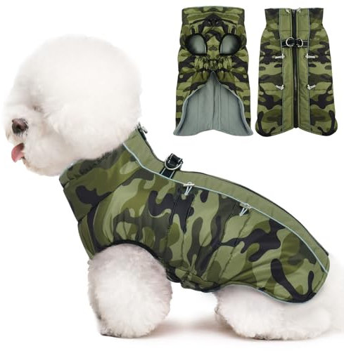 Katzinst Hundemantel Winter, Ärmellose Hundejacke mit Durch Verstellbare Gummizüge, Rutschfester Reißverschluss Reflektiert, Hundemantel für Kleine Hunde, Chihuahua, Armee-Grün, XS