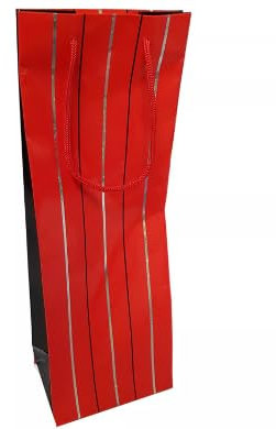 TRTO 10x Red Bottle Bags with Silver Stripe Festive Gift Bags for Birthday and Christmas Presents