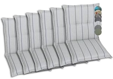 GO-DE Textil Bequeme und attraktive Polsterauflagen für Niederlehner-Gartenstühle (6er-Set, Streifen Grau, Niederlehner)