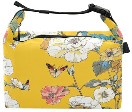 Wudan Borsa termica per il pranzo gialla con begonia carina a prova di perdite, per lavoratori di giardinaggio