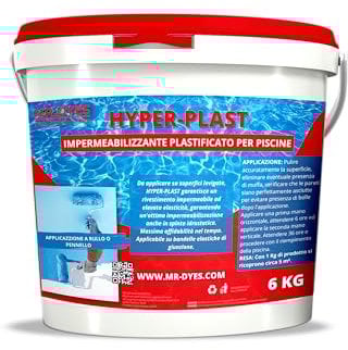 MR.DYES - Hyper-Plast Vernice Impermeabilizzante per Piscine - Rivestimento Plastico, Idrorepellente, Facile Applicazione - Disponibile in Vari Colori e Formati. (Bianco RAL 9010, 6 KG)