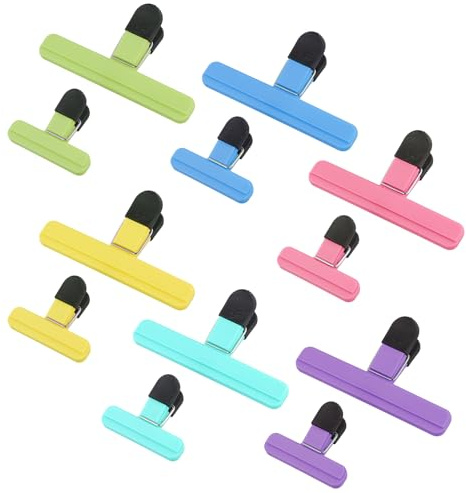 Anseom 12 Piezas Clip para Bolsas de Alimentos, 6 Colores Clips de Sellado de Plástico, Clip de Bolsa para Mantenimiento Fresco, Alimentos Sellado de Clips para Cocina Oficina Garaje