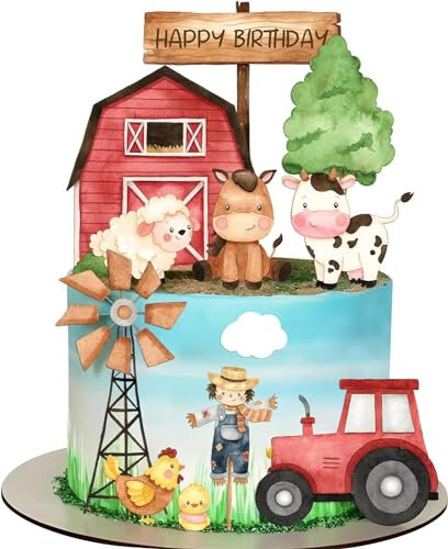 Kuchendekoration mit Bauernhoftieren,14 Stück Bauernhof Party Herzstücksticks,Farm Tier Cupcake Verpackung und Topper für Bauernhof Thema Party für Kinder Geburtstag Baby Shower (Rot)