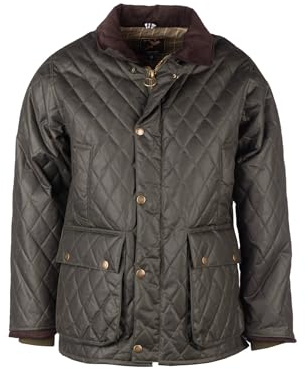 Rydale Mens Diamond Quilted Wax Jacket Olive Green Waxed Cotton Coat For Men