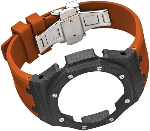 GMJGCIRVC Carbon Fiber Watch Case Rubber Strap Watch Mod，For GA2100/GA2110, Stainless Steel Buckle Metal Bezel Watch Band Replacement Accessories for Men
