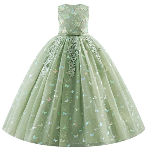 EFOGEP Partykleid Mädchen, Prinzessinnen-Tüllkleid mit Pailletten | Festliches Mädchenkleid mit floraler Spitzenstickerei und mehrlagigem Tüll – für Hochzeit, Geburtstag und Festzug