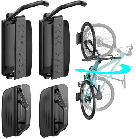 PEGZONE Heavy Duty Swivel Bike Wall Mount, Holds up to 35 kg, 2 Pack, Black | Adjustable Bike Rack Garage, Swivel ±65°, Space-saving Bike Hanger for Garage, Sturdy Indroor Bicycle Wall Storage, Black