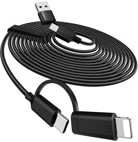 5M Multi USB Charging Cable, Extra Long USB C and Lightning Cable 2-in-1, 60W 5A USB C/A Nylon Braided Multi Phone Charger Cable for iPhone17/16/15, iPhone 14-11, iPads, Android, Galaxy, Note - Black