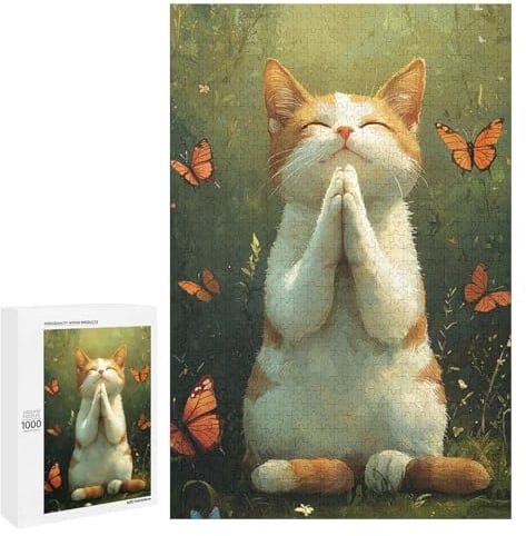 Puzzles Für Teenager 1000 PCS Yoga Cat with Butterflies -1 Puzzles Für Erwachsene Puzzlemuster-Zusammenbau Herausfordernd Zu Lösen Familienspaß & Spieleabend 1000 PCS