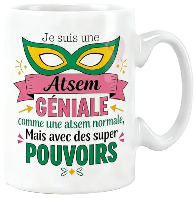 AHEZQILU Mug Cadeau Atsem Maternelle Tasse Humoristique Je Suis Une Atsem Géniale Super Pouvoirs Idée Cadeau Fin Année Scolaire Merci Atsem Céramique 330ml Compatible Lave Vaisselle Micro Onde