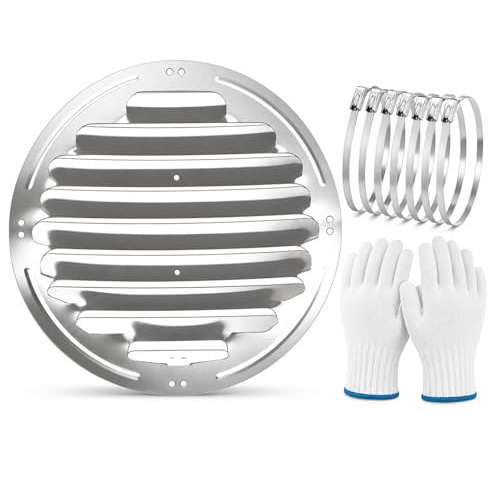Peakjune Deflector de Aire Acondicionado Exterior,Placa Redonda de Acero Inoxidable,Redirige El Flujo De Aire,Disipación de Caldo,para Salida del Ventilador,con Bridas y Guantes,43-60 cm