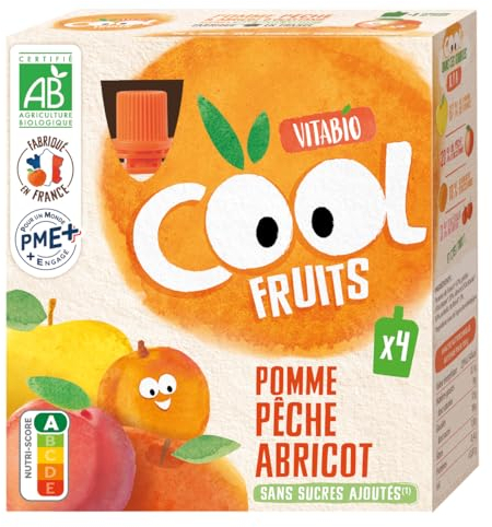 Vitabio Cool - Gourdes Fruits Pomme Pêche Abricot 4x90 g - Compote - BIO
