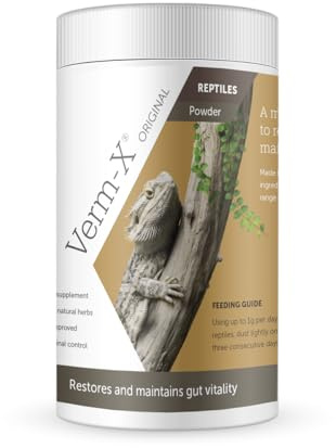 Verm-X Original All Natural Powder for Reptiles. Supports Intestinal Hygiene. Vet Approved. Restores and maintains Gut Vitality. Wormwood Free Recipe., Clear
