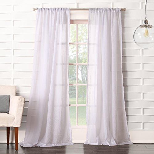 No. 918 Tayla Crushed Texture Semi-Sheer Rod Pocket Curtain Panel, 50 x 84, White