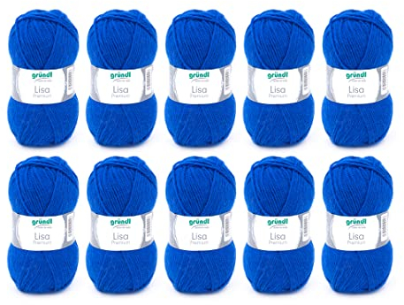 Gründl Wolle Lisa Premium uni - 10 x 50 g - Wolle zum Häkeln - Wolle zum Stricken - 100 % Polyacryl- Weich & Pflegeleicht- Nadelstärke 3,5-4,5 - Royalblau
