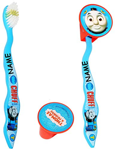 alles-meine.de GmbH Reiseset: ergonomische Zahnbürste incl. Schutzkappe Thomas die kleine Lokomotive incl. Name - Kinder & Baby/hochwertige Borsten - Reisezahnbürste - ..