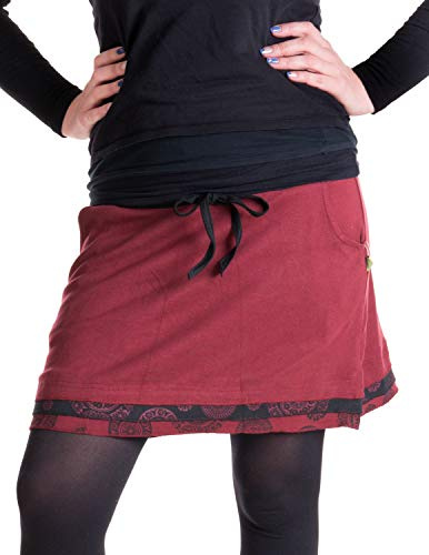 Vishes - Alternative Bekleidung - Kurzer Lagenlook Rock aus Baumwolle - mit Taschen zum Binden dunkelrot 34