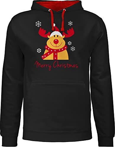 Pullover Herren Frauen Hoodie Kontrast zweifarbig - Weihnachten Geschenke Christmas Bekleidung - Früher war noch mehr Lametta - L - Schwarz/Rot - weihnachtshoodie weihnachtshoody weihnachtsmotiv