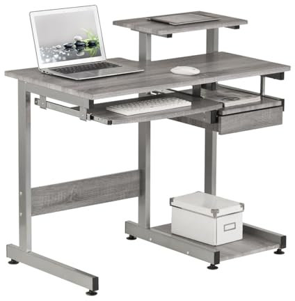 Techni Mobili Complete Computer Workstation Desk, Gray, Wood, Grey