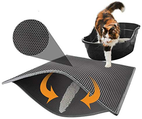 Tapis de litière pour chat, double couche nid d'abeille, tapis d'alimentation pour chat, tapis de litière résistant et imperméable pour protéger le sol et la moquette, facile à nettoyer (40 * 50)