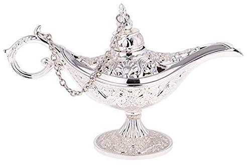 Taisuko Zink-Legierung Blume sehnte Öl Lampe Licht Aladdin Schmuckschatulle Magic Genie Lampe Wishing Pot Ring Halter 3 Farben optional (Silber)