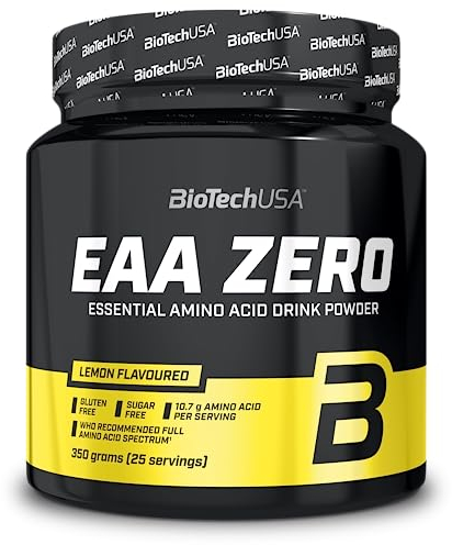 BioTechUSA EAA Zero - Essentielle Aminosäuren Power | 7160mg EAA/Portion | Empfohlenes Verhältnis der WHO | Zuckerfrei, Glutenfrei, 350 g, Zitrone