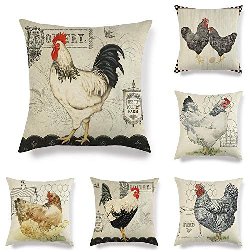 JWEK Kissenbezug 6 Teilig Kreative Sofakissen Leinen Umarmung Kissenbezug Retro Stil Huhn Warmes Zuhause Sofa Umarmung Kissenbezug Dekoration 45 * 45 cm