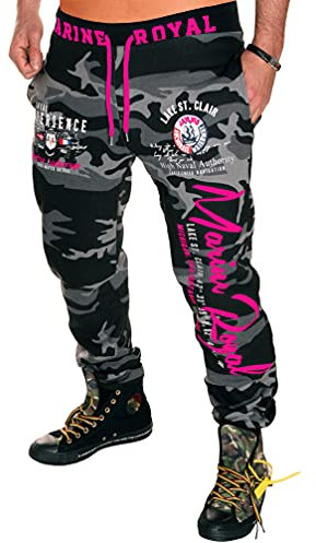 Jaylvis Herren Jogginghose lang Baumwolle Sweatpants H.512 XXL, Camou/Dunkel-pink