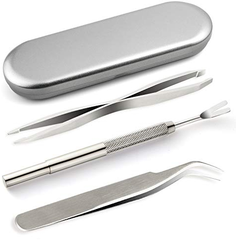 FEPITO Edelstahl-Zeckenentferner-Set für Haustiere, Hunde und Katzen, Zecken, inklusive 1 x Zeckenentferner, 1 x scharfer Harke und 1 x 2 Clips