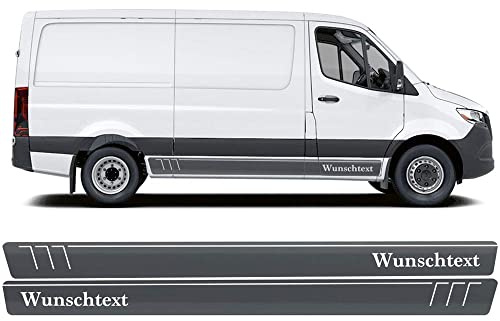 Auto-Dress Seitenstreifen Aufkleber Set/Dekor passend für Mercedes Sprinter mit Wunschtext (Schwarz Glanz)