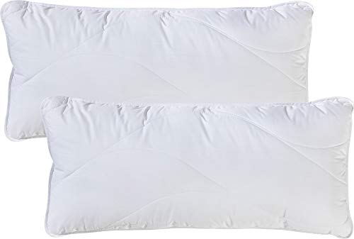 Erwin Müller Kopf-Kissen Lech, Inlett mit Faserfüllung, 2er-Pack weiß Größe 40x80 cm - optimaler Feuchtigkeitsabtransport, pflegeleicht, waschbar, in ergonomischer Wellensteppung